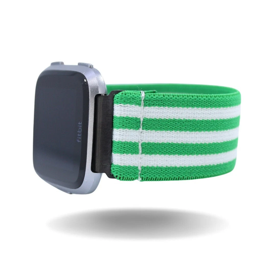Elastic Fitbit Versa Watch Band - 1, 2, Lite- Custom Fit Green White Stripes Lucky St Patricks Winter Easter March Flag Gift Bday