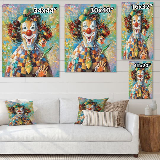 Designart 'Colorful Clown With A Flowers' Children's Art Canvas Wall Art Print