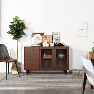 Sideboard With 2 Glass Door Cabinet 3 Drawer