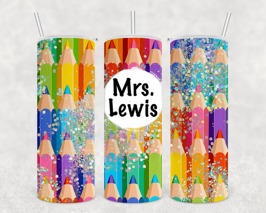 Teacher Tumbler, 20Oz. Skinny Tumbler Gift For Teacher, Glitter Pencil Christmas Teachers
