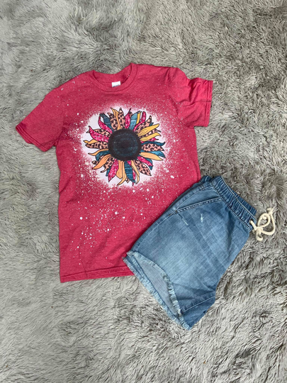 Multi Color Sunflower Bleached Tee, T Shirt, Bleach Tee Colorful Shirt, Gift Idea