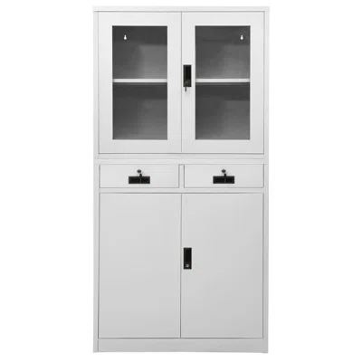 Inbox Zero Office Cabinet Black 35.4"X15.7"X70.9" Steel And Tempered Glass
