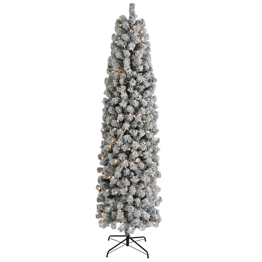 7.5FT Pencil Flocking Tied Light Christmas Tree