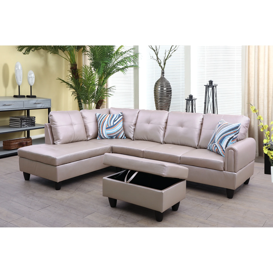 SpaceXX 3-Pieces Sectional Sofa Set,Latte,Faux Leather(09727)
