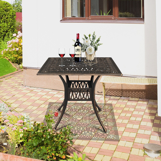 Square Courtyard Cast Aluminum Table, Outdoor Dining Table