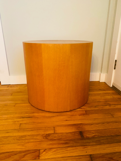 Vintage Cylinder Table Designed By Paul Mayne For Intrex/Habitat, Drum Table, Accent 1970S Oak