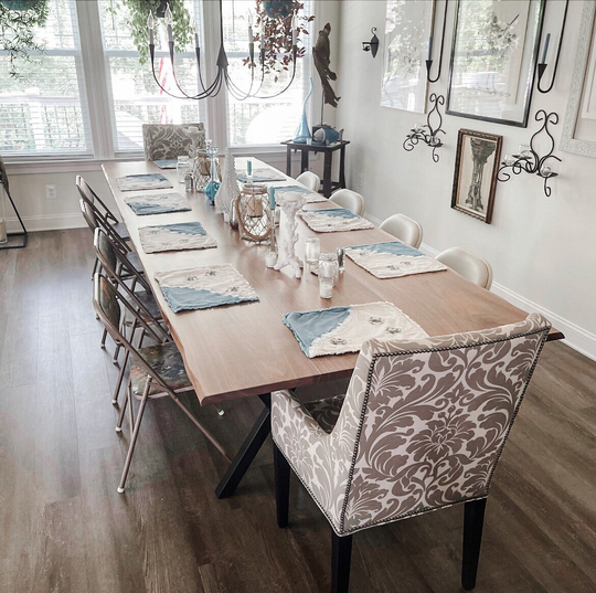 Extra Large Black Walnut Dining Table, Custom Farmhouse Solid Live Edge Table With Metal Legs