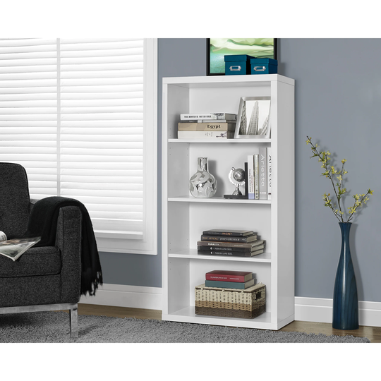 Bookshelf, Bookcase, Etagere, 5 Tier, 48"H, Office, Bedroom, Laminate, White, Contemporary, Modern