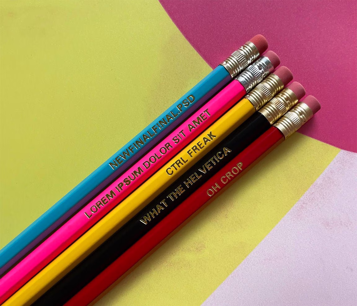 Graphic Designer Gold Foil Pencils, Singles // Artist, Creative, Writer, Illustrator, Funny, Gift, Lorem Ipsum, Helvetica, Drawing, Sketch