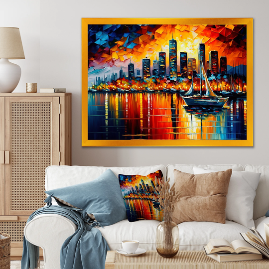 Designart 'Colorful City In Vancouver I' Cityscapes Framed Art Print
