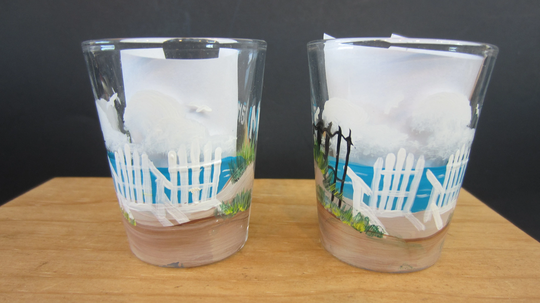 2 Beach Chair Shot Or Shooter Glasses Beach, Ocean Scene Hand Painted You Are Buying Glasses