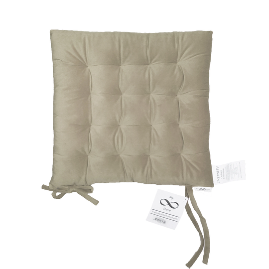 Infinity Collection Taupe 16" Square Chair Pad/Cushion Tie Backs Reversible Tufted Plush For Kitchen Bar Stool Dining Room
