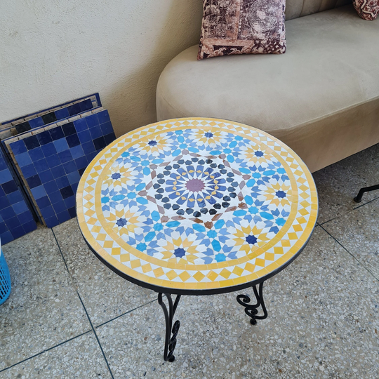 Customizable Mid Century Modern Mosaic Table - Art Outdoor/Indoor Zellige Custom Height & Colors Available