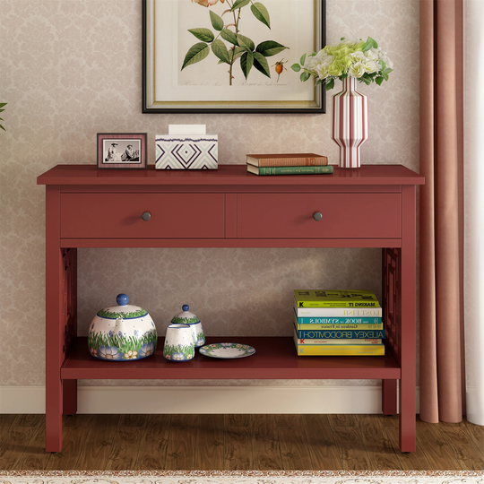 Console Table Sofa Table with Drawer Shelf for Living Room, Solid Wood