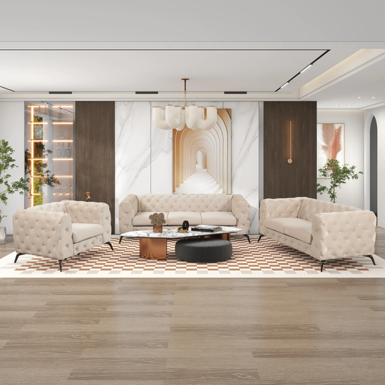 Velvet 3-Piece Sofa Sets(Three Seat Sofa/Loveseat and Single Chair)