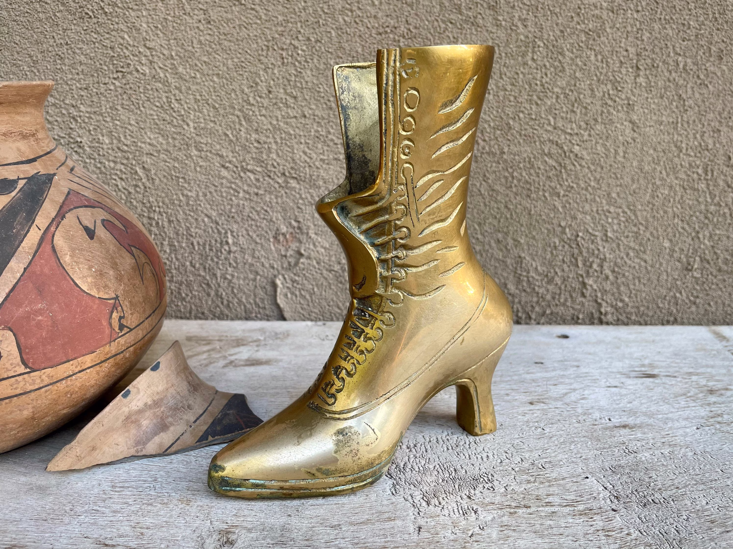 1970S Brass Victorian Boot Figurine Pencil Holder Or Bud Vase, Made in Korea, Decor, Shoe Fanatic Gift Mom, Vintage Shop Display