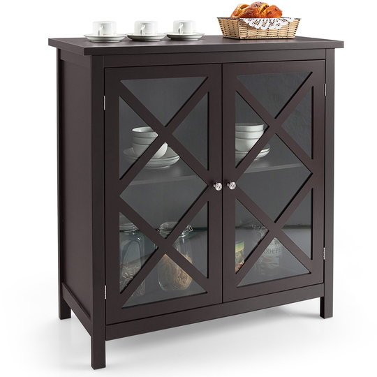 Costway Kitchen Buffet Sideboard Storage Cabinet w/Glass Doors & - See Details