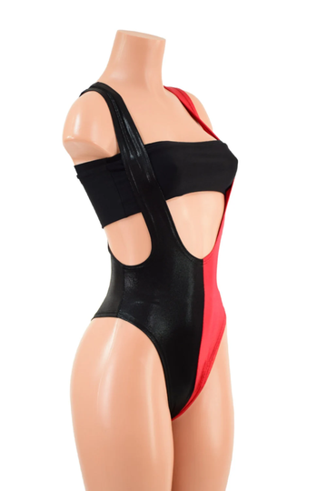 Harlequin Brazilian Back Suspender Romper . Red Sparkly Jewel On The Right, Black Mystique Left | Top Sold Separately 157651