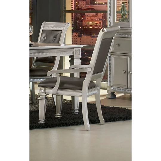 Faux Leather Upholstered Arm Chair, Gray And Silver, Set of 2 - 39.5 H x 27.25 W x 27.25 L Inches