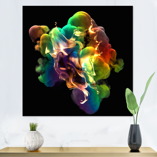 Designart 'Splash Of Gold And Smoke Rainbow Color On A Black' Modern Canvas Wall Art Print