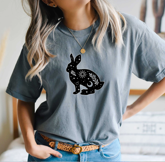 Comfort Colors Celestial Animals Shirt, Rabbit Top, T-Shirt, Comfy Oversized Boho
