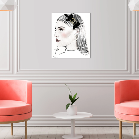 Oliver Gal 'Pily Montiel - PROFILE GIRL PENCIL' Fashion and Glam Wall Art Canvas Print - White, Black