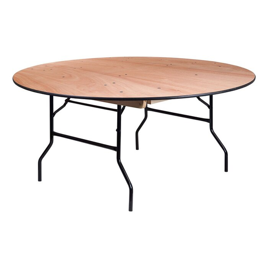 Offex 66'' Round Wood Folding Banquet Table with Clear Coated Finished Top