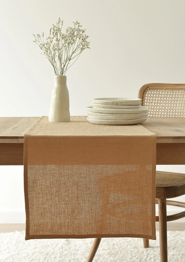 Almond Linen Table Runner, Handmade, Washed Custom Size Linens