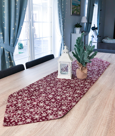 Christmas Table Runner With Snowflakes Pattern. Handmade Runner. Decor. Gift