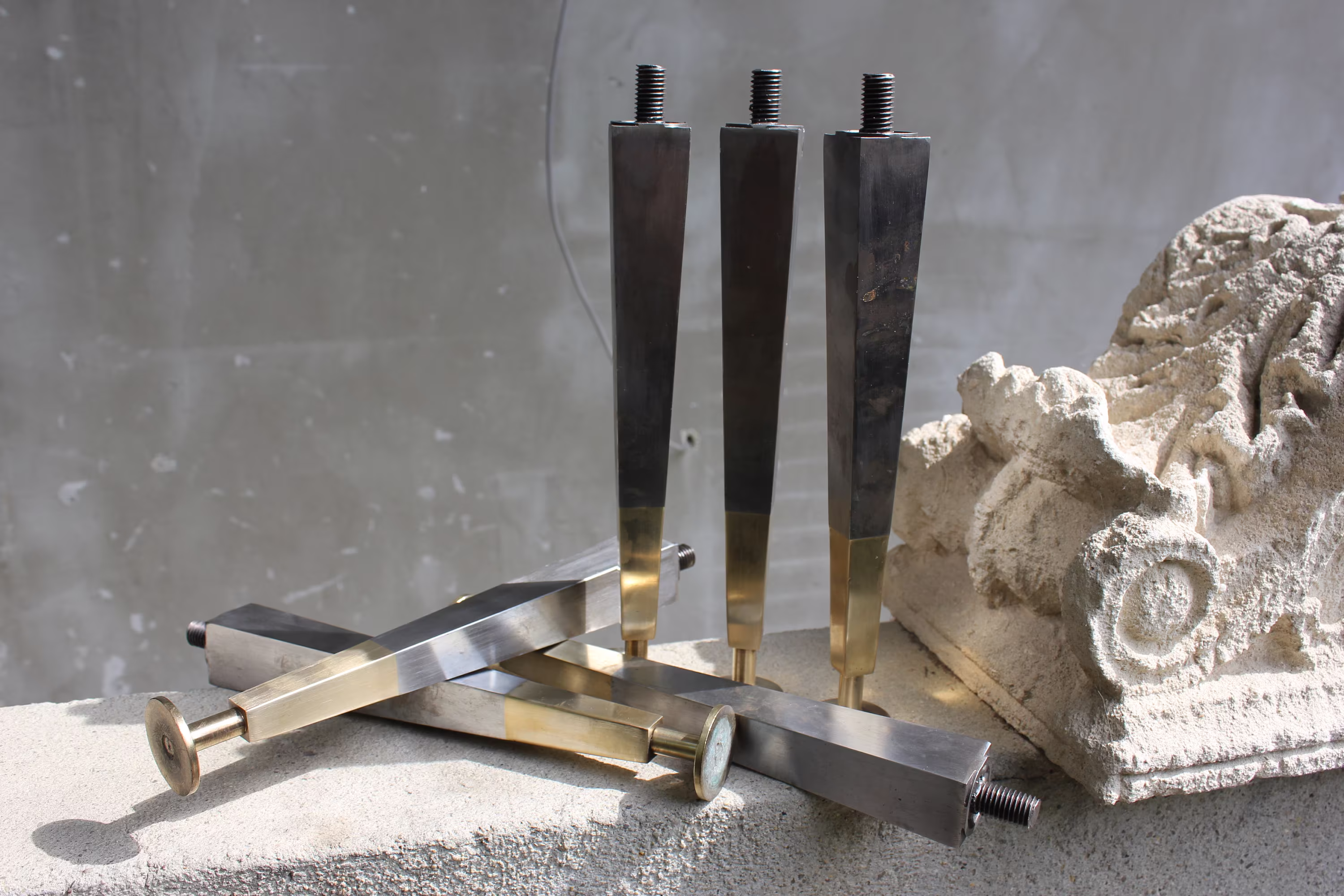 Six Brass & Steel Table Or Cabinet Legs Solid Foots For Accent Furniture With Wood Marble Top