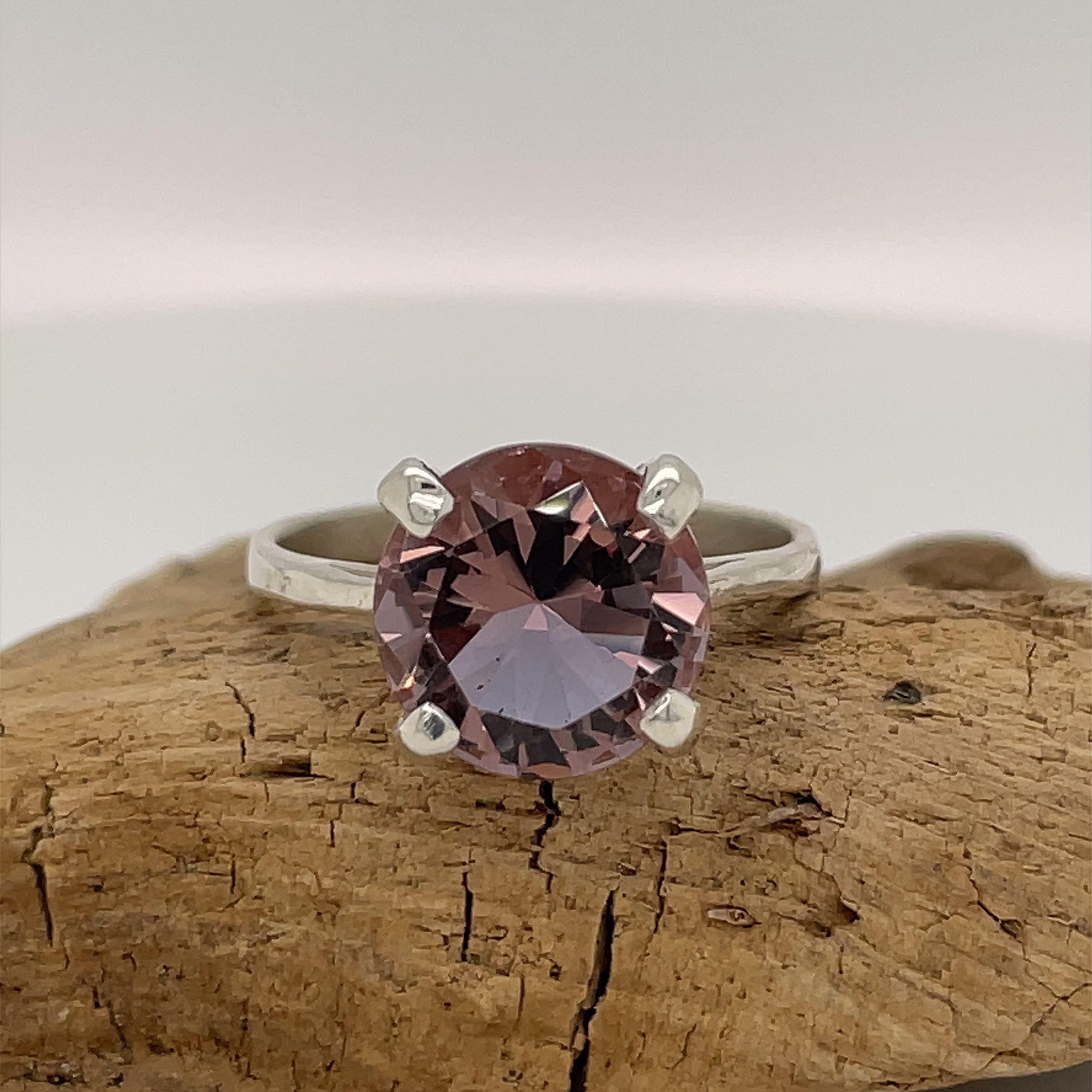 Alexinite Silver Ring, Color Change, Pink Green Custom Faceted Synthetic Gemstone Sterling Ring
