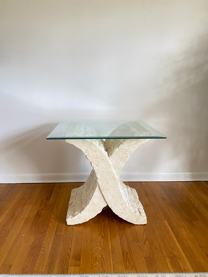 Postmodern 1980S Design Table, Freeform Tessellated Side Glass Top Stone Local Delivery Only