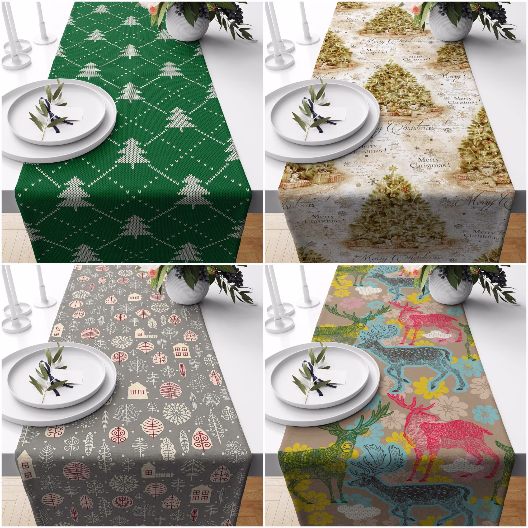 Christmas Table Runner|Winter Trend Runner|xmas Tree Home Decor|xmas Runner|Deer Print Tabletop