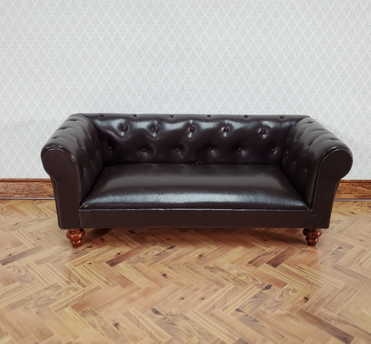 Dollhouse Sofa Couch Brown Faux Leather 112 Scale Miniature Furniture