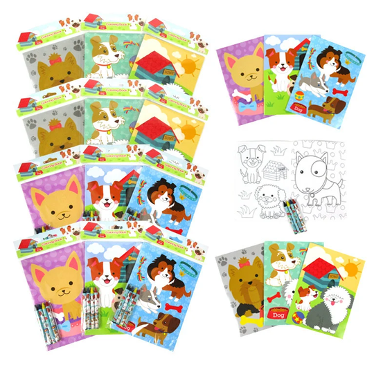 Dog & Puppies Coloring Books With Crayons Party Favors