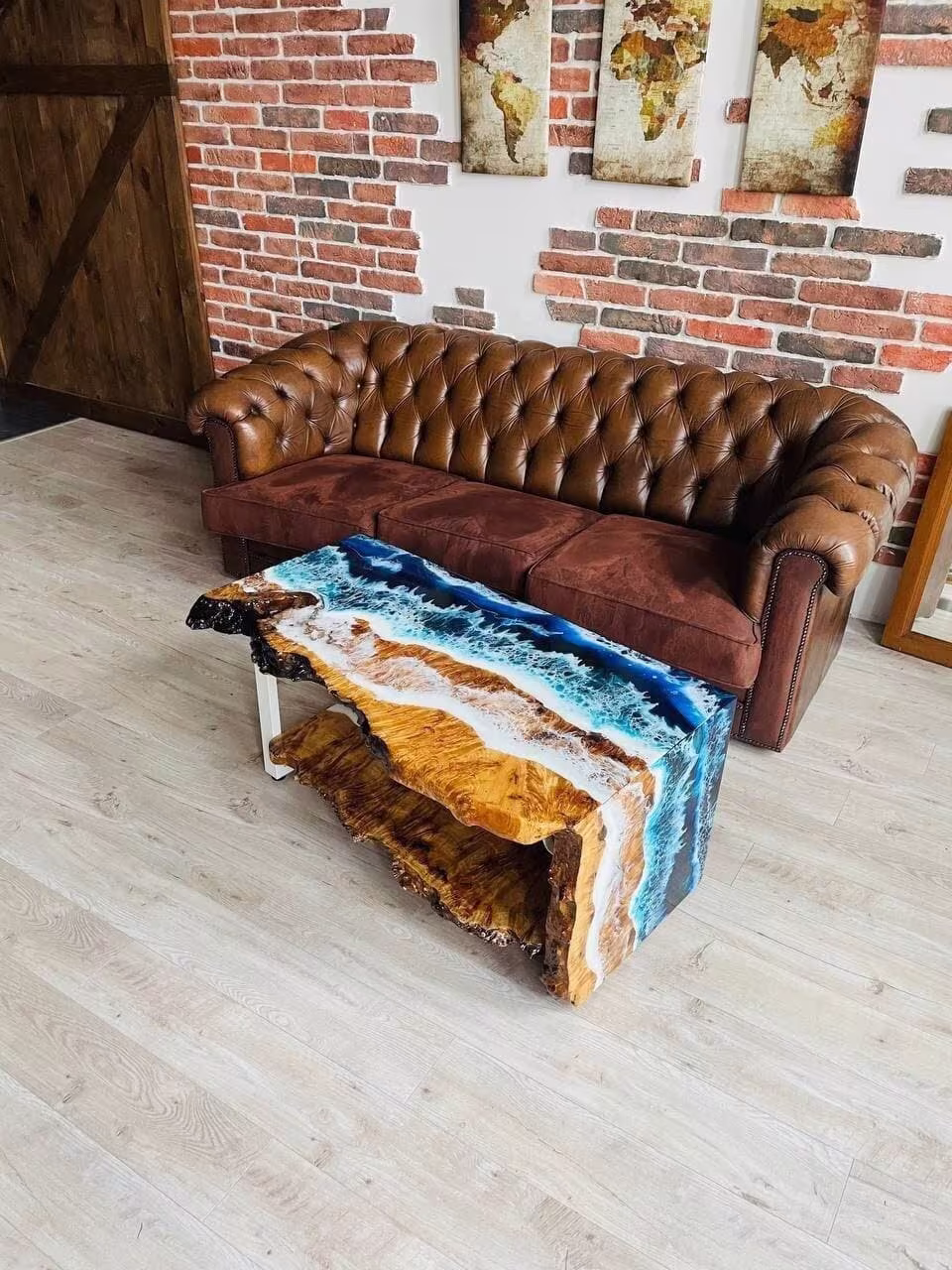 Live Edge Coffee Table, Wood Ocean Waves Epoxy Waterfall Sea Table