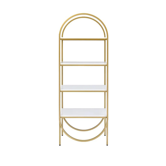 Metal Frame Bookshelf in White High Gloss and Gold