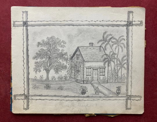 1878 Sketchbook 10 Original Pencil Drawings By Edith A Manahan Chesterfield Va Antique Naive Primitive Folk Art Ephemera