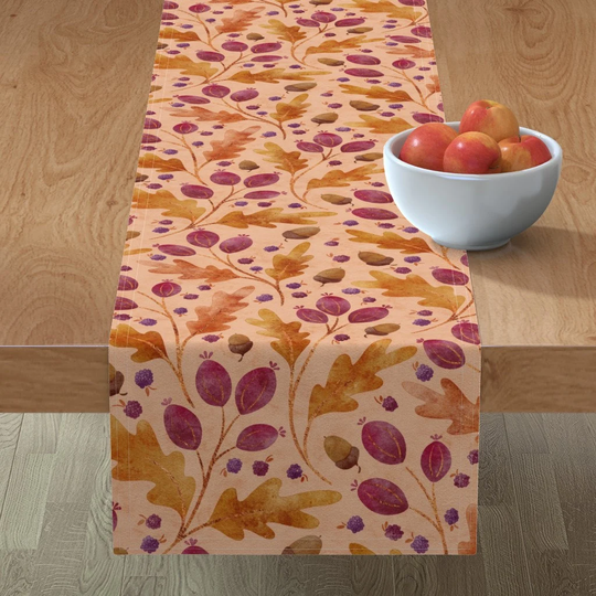 Pink Forest Table Runner - Autumn Berry Botanicals By Rebeccaflaherty Floral Berries Fall Cotton Sateen Spoonflower