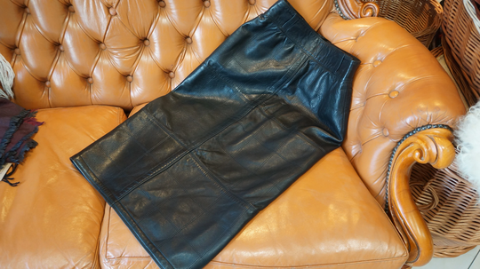 Gianni Versace Leather Skirt, Vintage Check Midi Pencil 80' 70', Xs Size