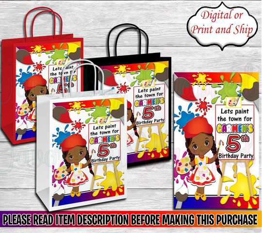 Paint Party Gift Bag Label-Art Bag-Paint Birthday-Paint Favor Treat Bag-Art Bag-Gift Label