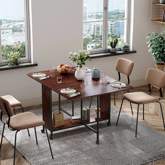 Dining Table Movable Folding Versatile Table Space Saving Expandable Kitchen Table Large Storage and 6 Wheels
