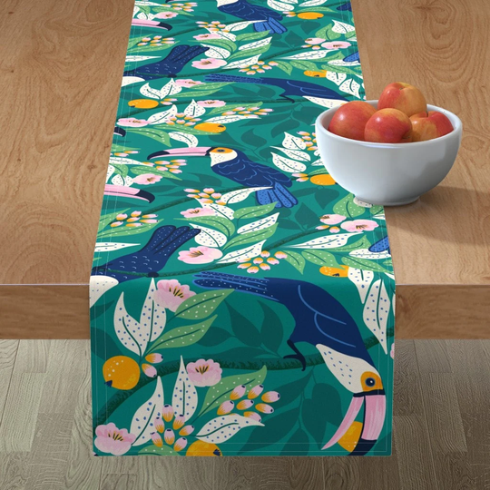 Bright Jungle Table Runner - Whimsical Toucan Forest By Vivdesign Tropical Rainforest Kids Room Cotton Sateen Spoonflower