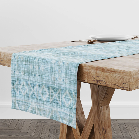 Blue Table Runner, Teal Farmhouse Home Decor, Kitchen Linens, Vintage Dining Room Decor