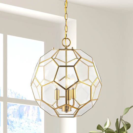 Violet 13.5" 3-Light Modern Bohemian Iron/Glass LED Pendant, Brass Gold/Clear by JONATHAN Y - 3 Light