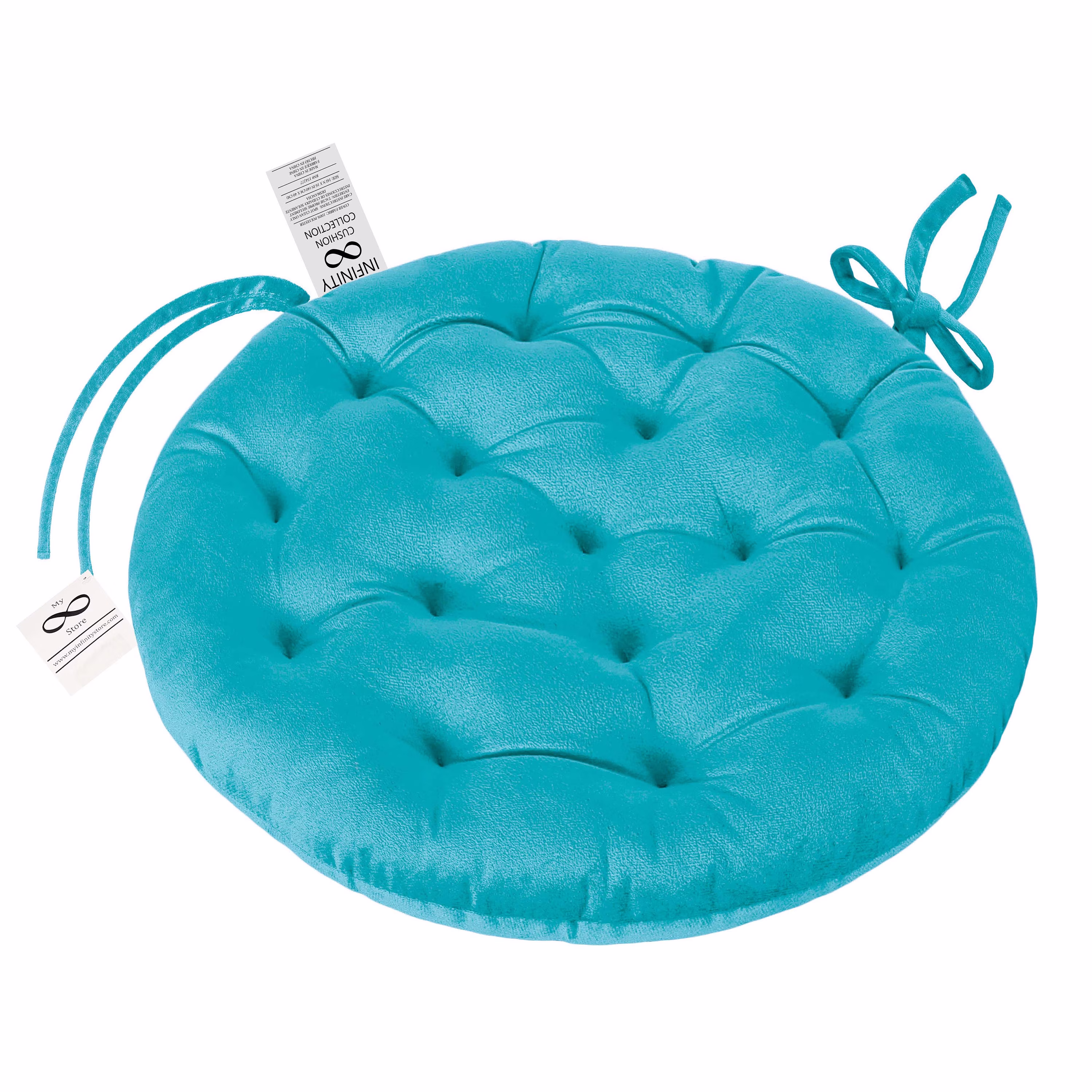 Infinity Collection Turquoise 16 Inch Round Chair Pad/Cushion Tie Backs Reversible Tufted Plush For Kitchen Bar Stool Dining Room
