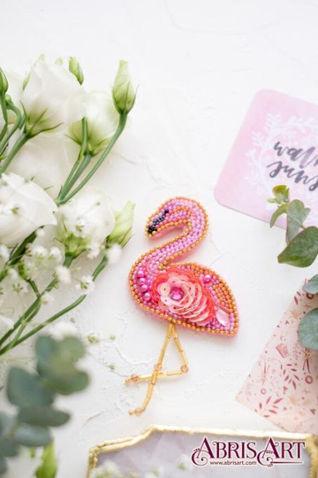 Diy Bead Brooch Kit "Flamingo" Embroidery Size 2.3"x2.3" | 6x6 Сm, Gift