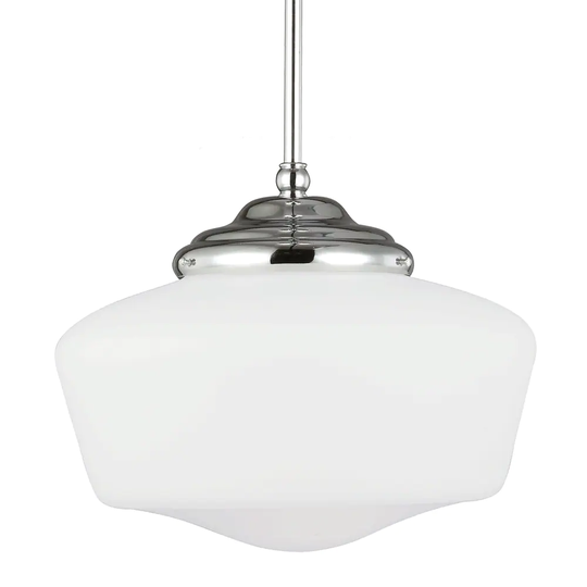 Academy Large 1-light Chrome Pendant with Satin White Schoolhouse Glass