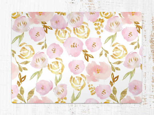 Watercolor Leaf Chair Mat, Gold Protective White Splat Flowers Vinyl Floor Office Decor, Flooring, Comfort Mat