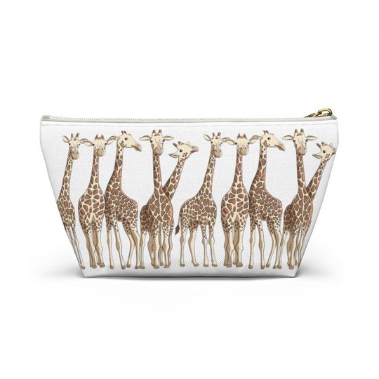 Giraffe Zipper Pouch, Cute Bag, Canvas Makeup Mag, Pencil Organizer Accessory Bag | 2 Sizes